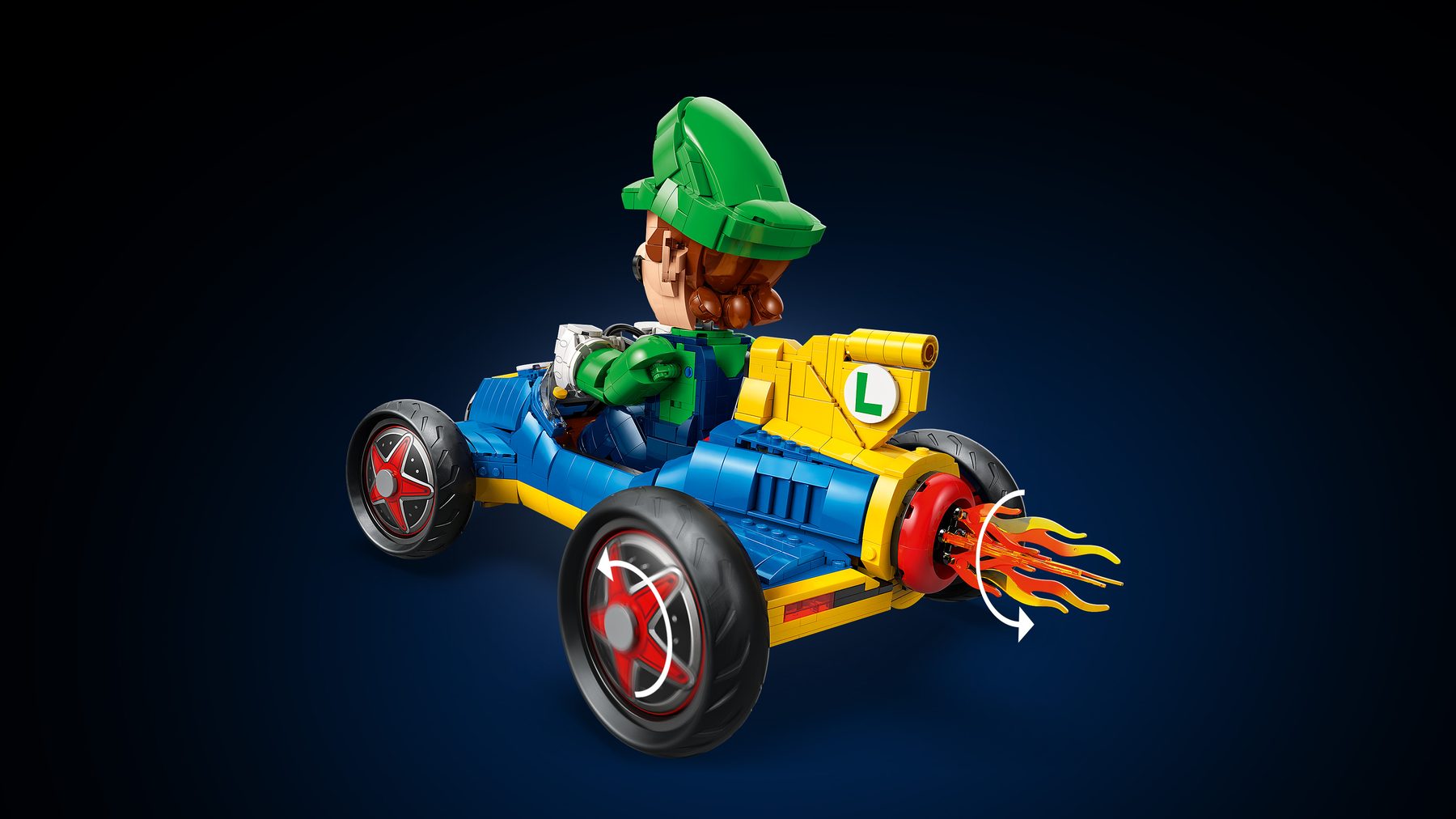 Official LEGO rear view of the Luigi and Mach 8 set showing rear wing and exhaust