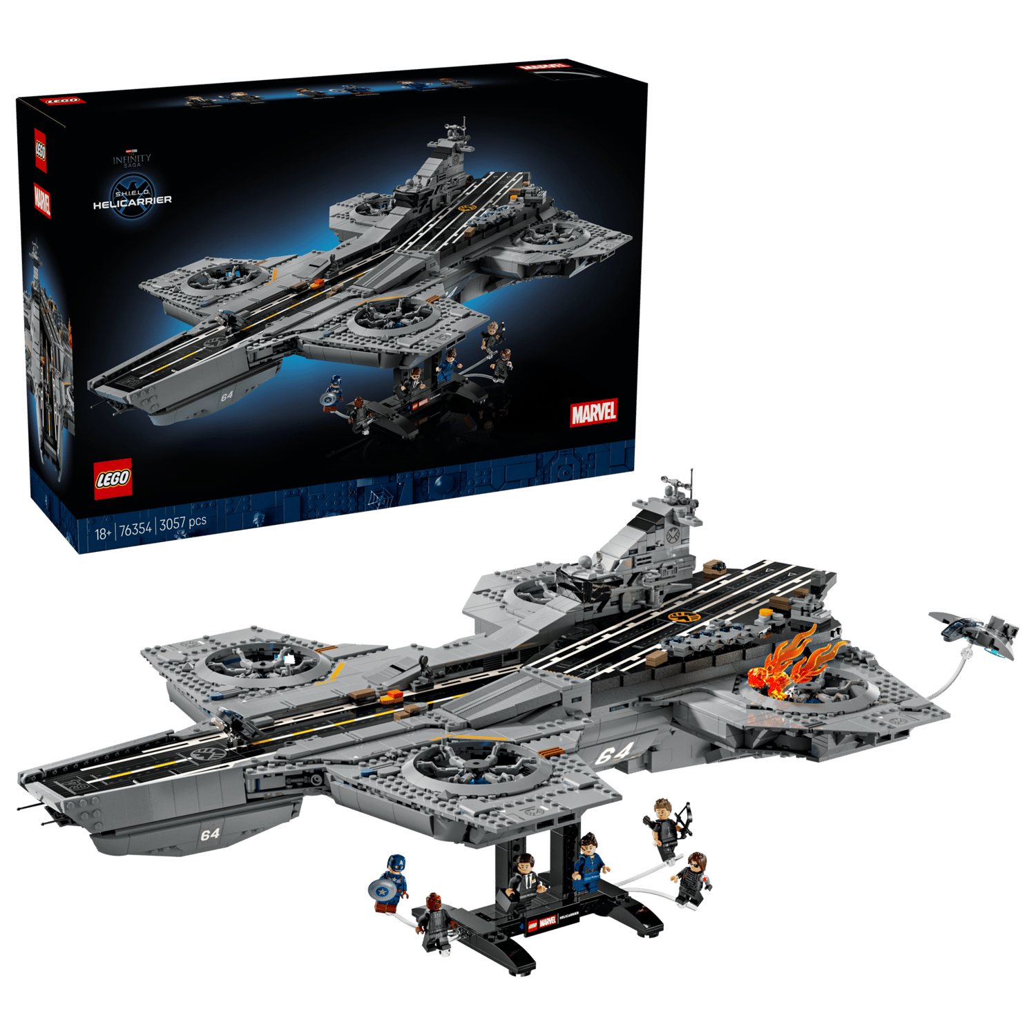 Official LEGO box image for LEGO Marvel 76354 S.H.I.E.L.D. Helicarrier