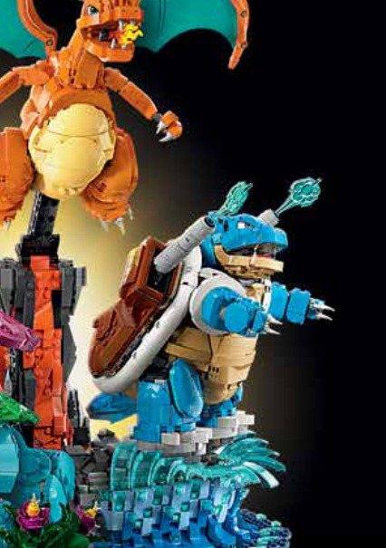 Official LEGO promotional close-up from 72153 showing Charizard and Blastoise detail