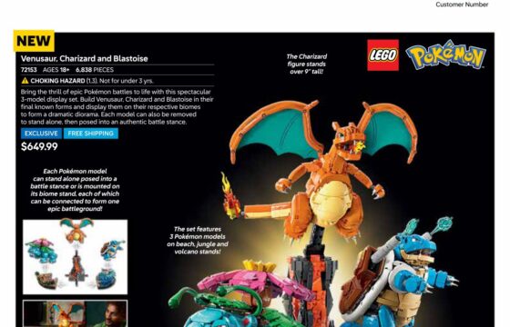 Official LEGO catalog presentation for LEGO Pokémon 72153 Venusaur, Charizard and Blastoise