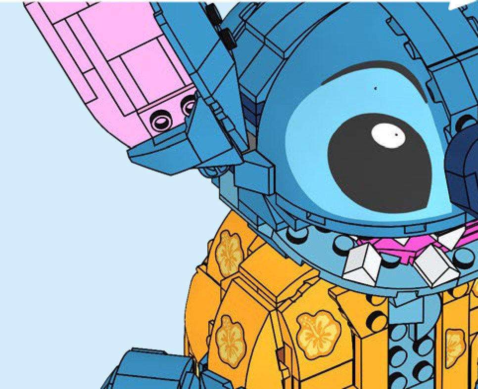 Official LEGO instruction close-up of LEGO Disney 43249 Stitch head and shirt detail