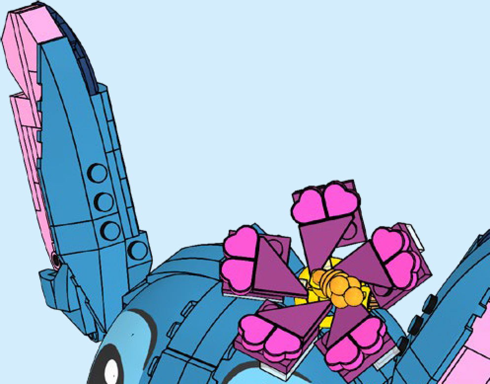 Official LEGO instruction close-up of flower detail on LEGO Disney 43249 Stitch