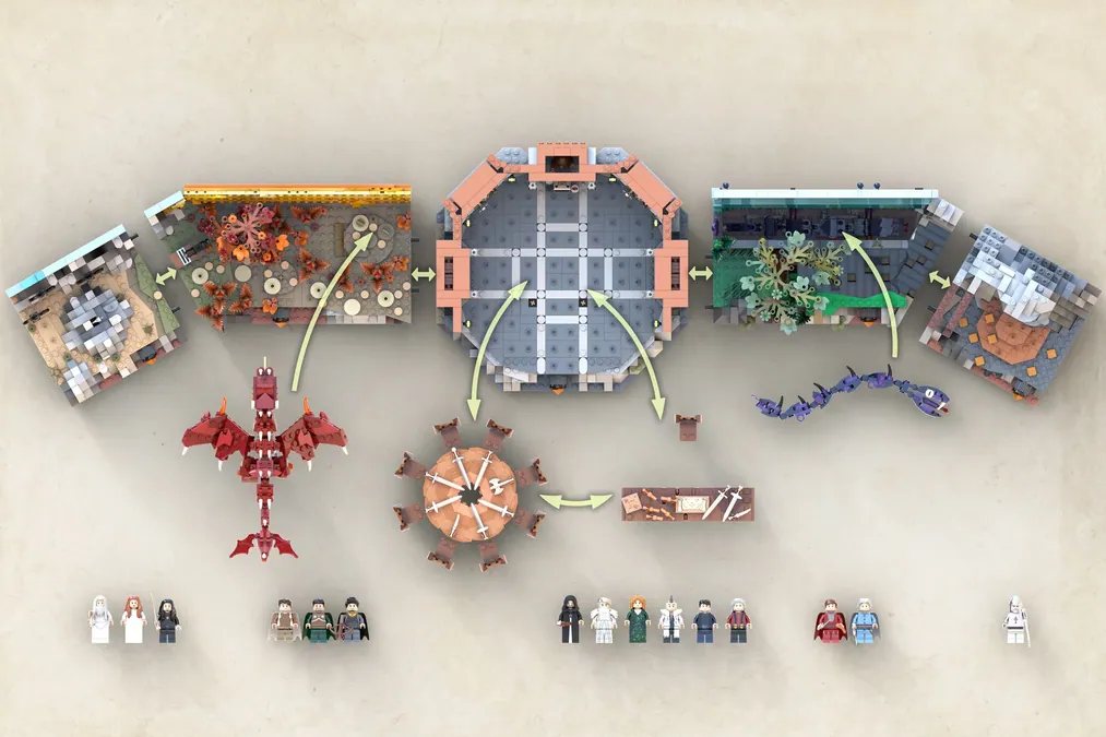 A closer look at one of the scene layouts in the Kaamelott LEGO Ideas project