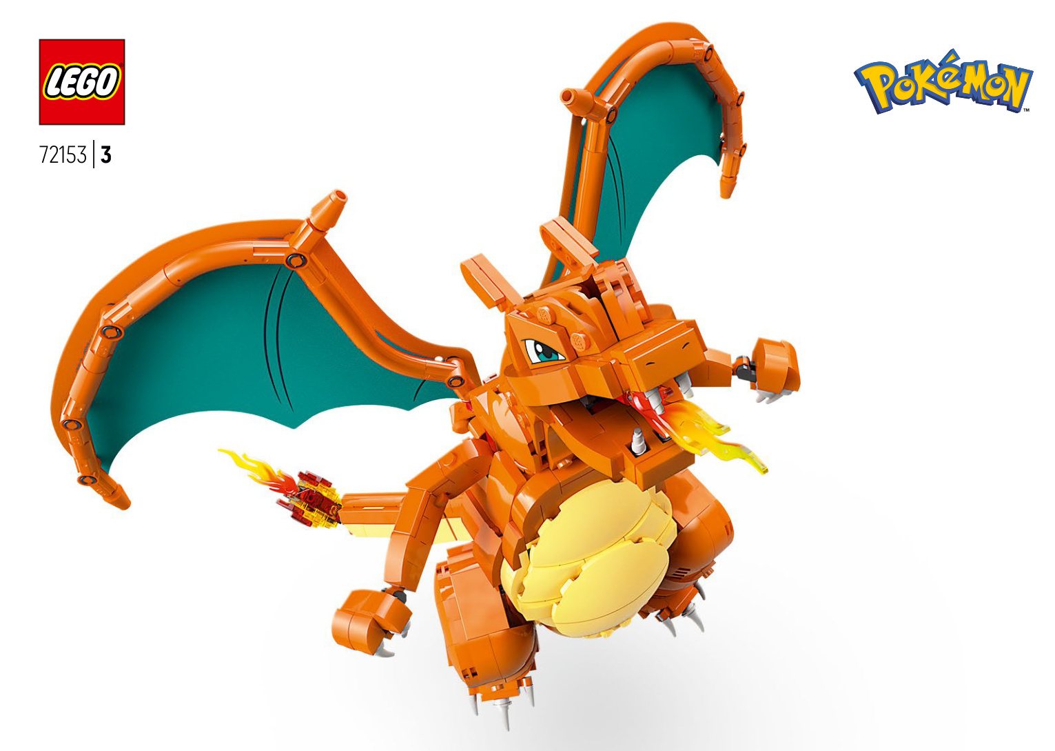 Instruction cover render of LEGO Pokémon 72153 Charizard