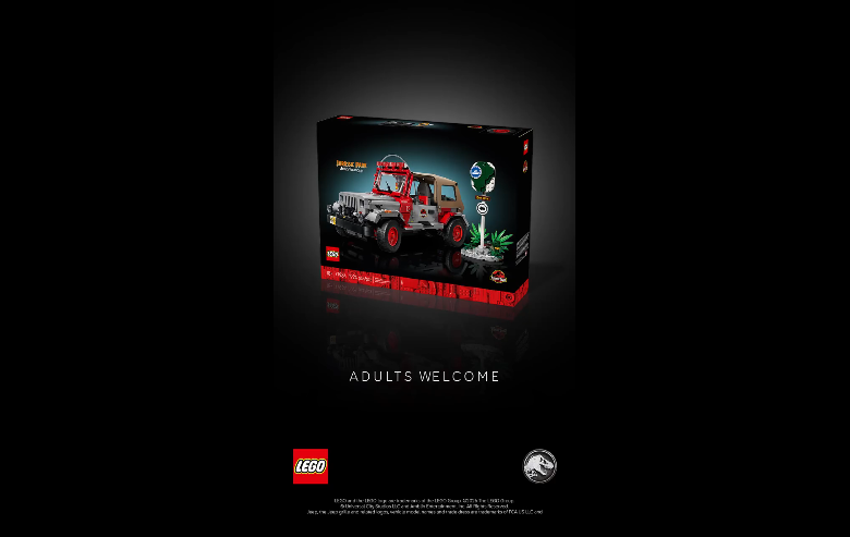 Extracted frame from the Jurassic Park Jeep teaser showing the final box reveal