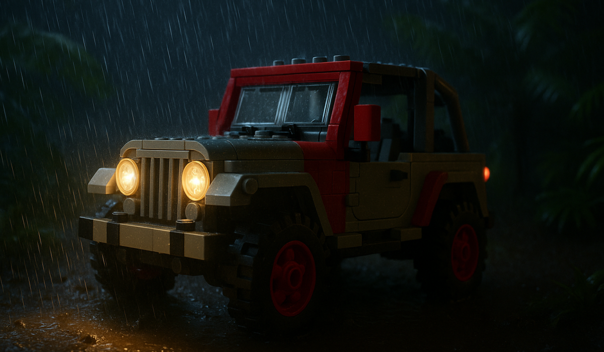AI editorial preview image for LEGO News about the Jurassic Park Jeep teaser