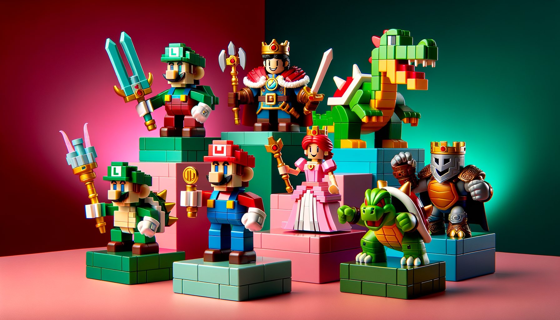 Original concept hero image illustrating the rumor of a possible LEGO Mario collectible minifigure-style series