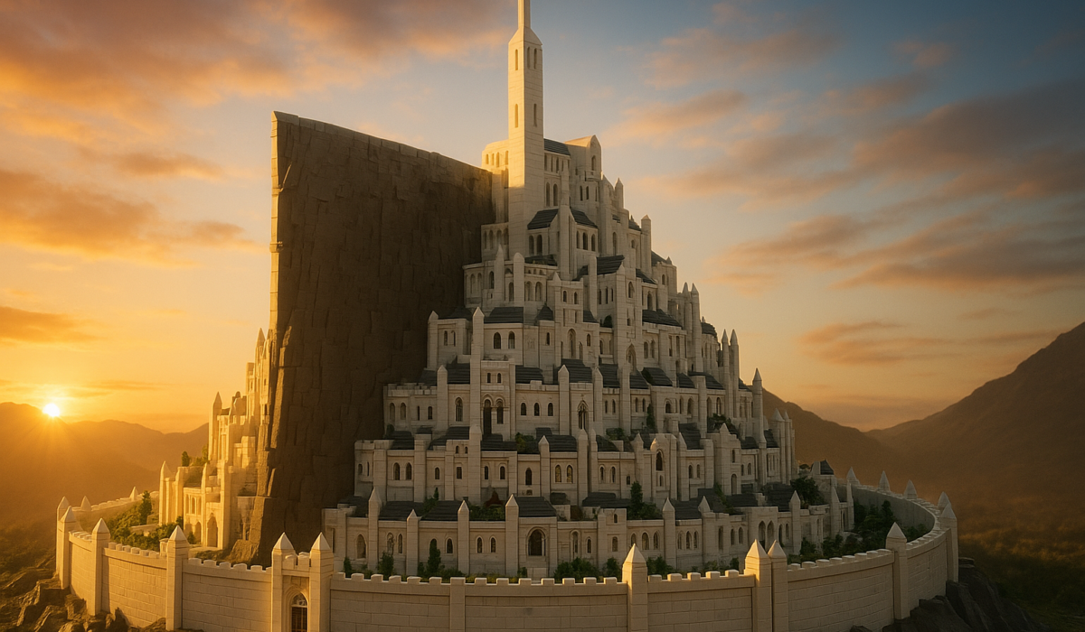 AI editorial preview image for a rumored LEGO Lord of the Rings Minas Tirith set
