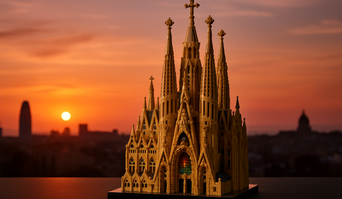 AI editorial preview image for a rumored giant LEGO Sagrada Familia set