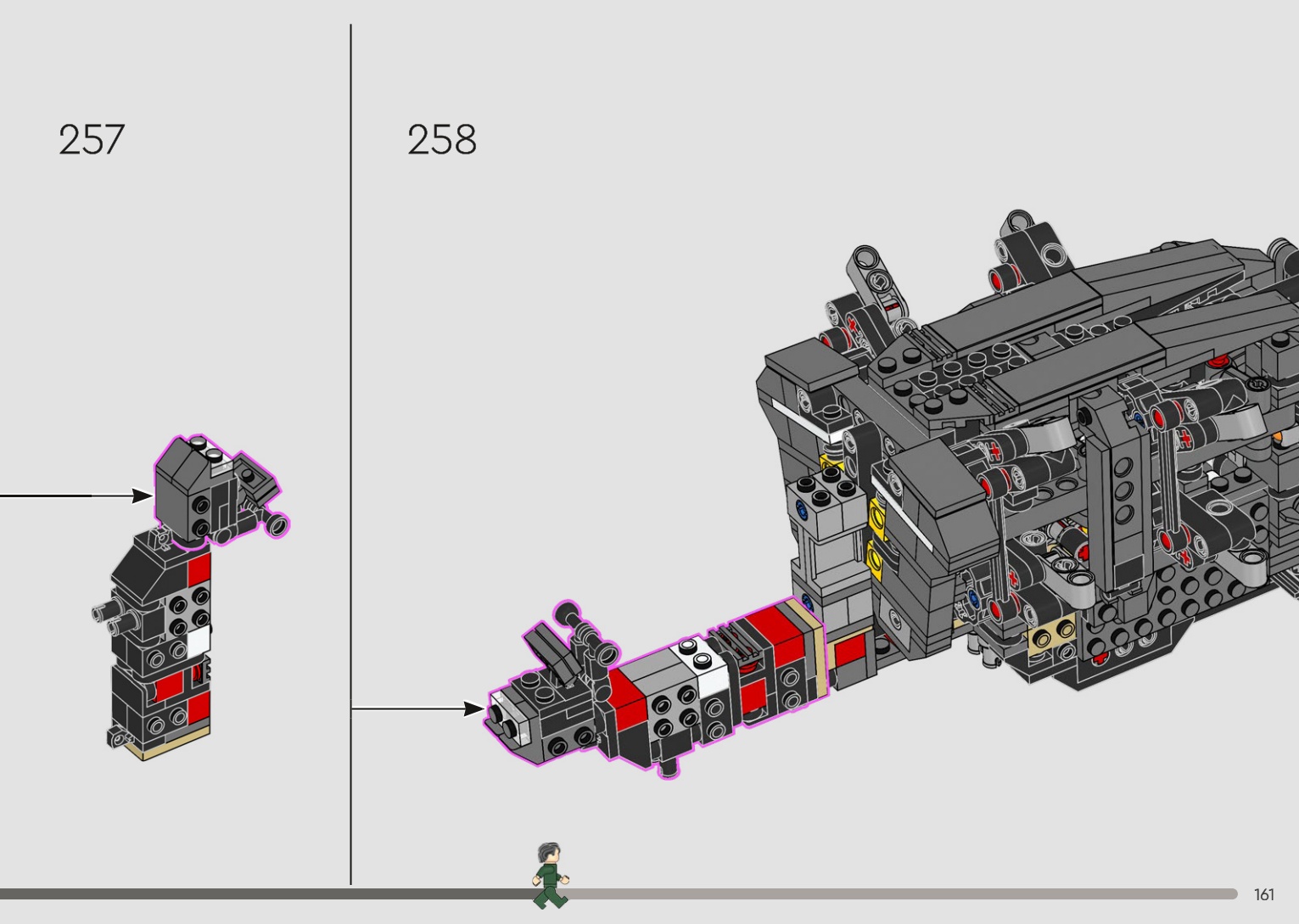 LEGO 10327 instruction steps showing tail boom assembly