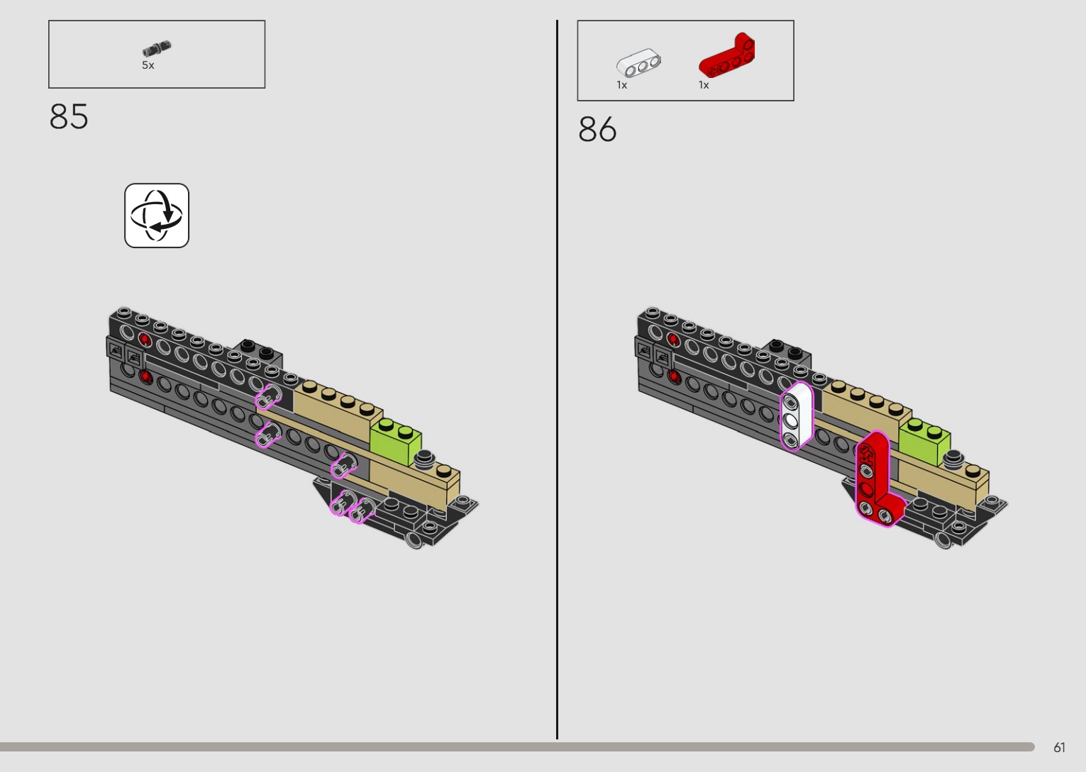 LEGO 10327 instruction steps showing wing spar connectors