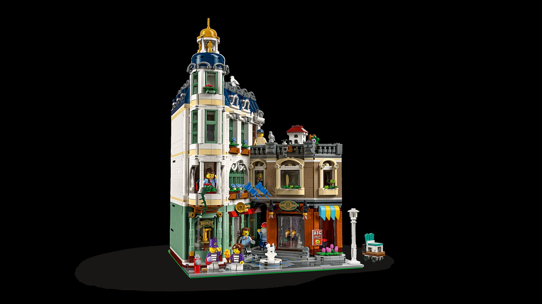 Official LEGO sectional render of LEGO Icons 11371 Shopping Street showing removable levels
