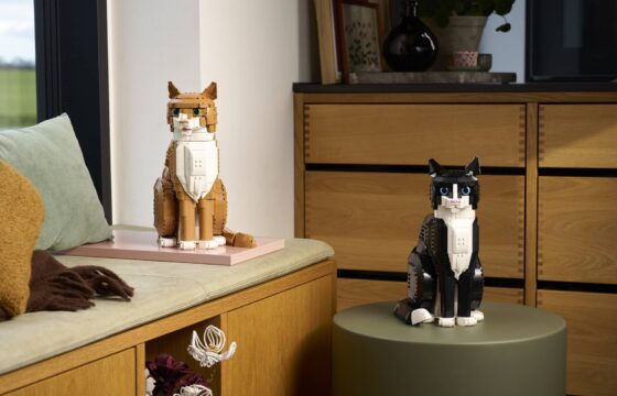 Official LEGO image showing LEGO Ideas 21349 Tuxedo Cat and 21376 Orange Cat together.