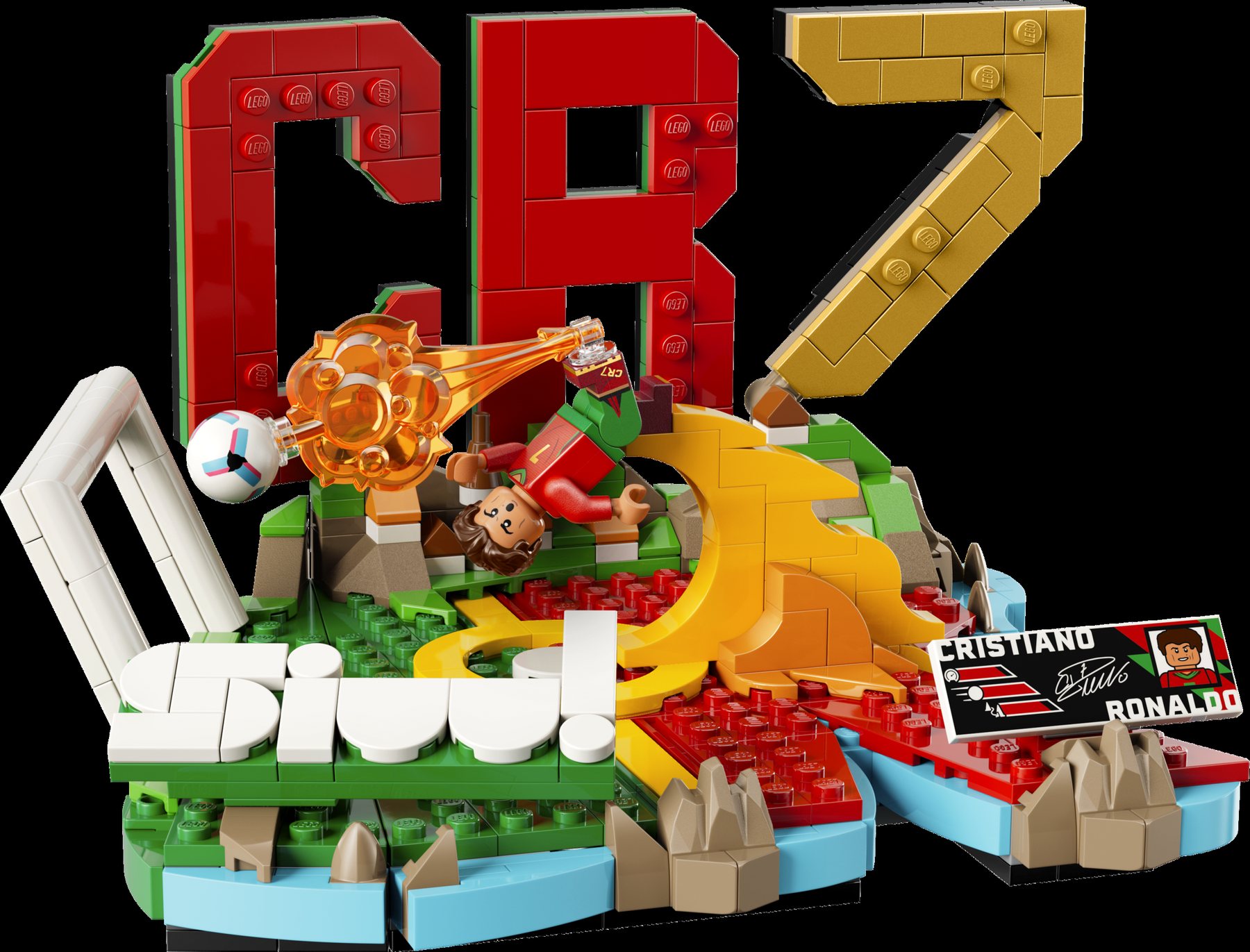 Official LEGO product render of 43012 Cristiano Ronaldo – Soccer Highlights.
