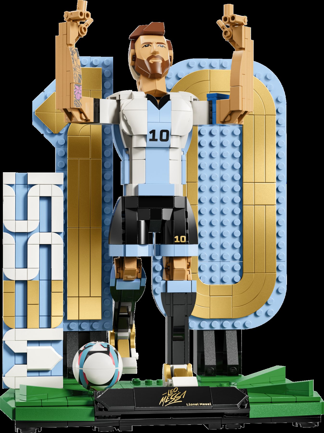 Official LEGO product render of 43015 Lionel Messi – Soccer Legend.