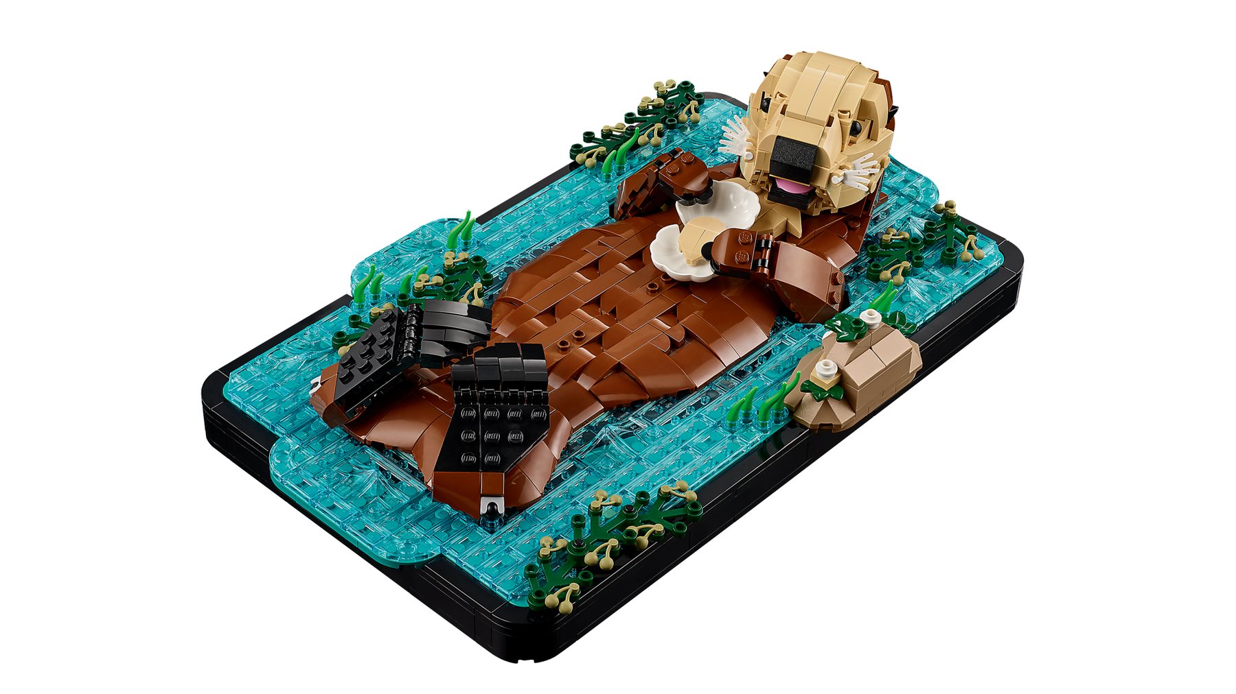 Official LEGO close-up image highlighting the adult and baby otters in LEGO Ideas 21366 Floating Sea Otters