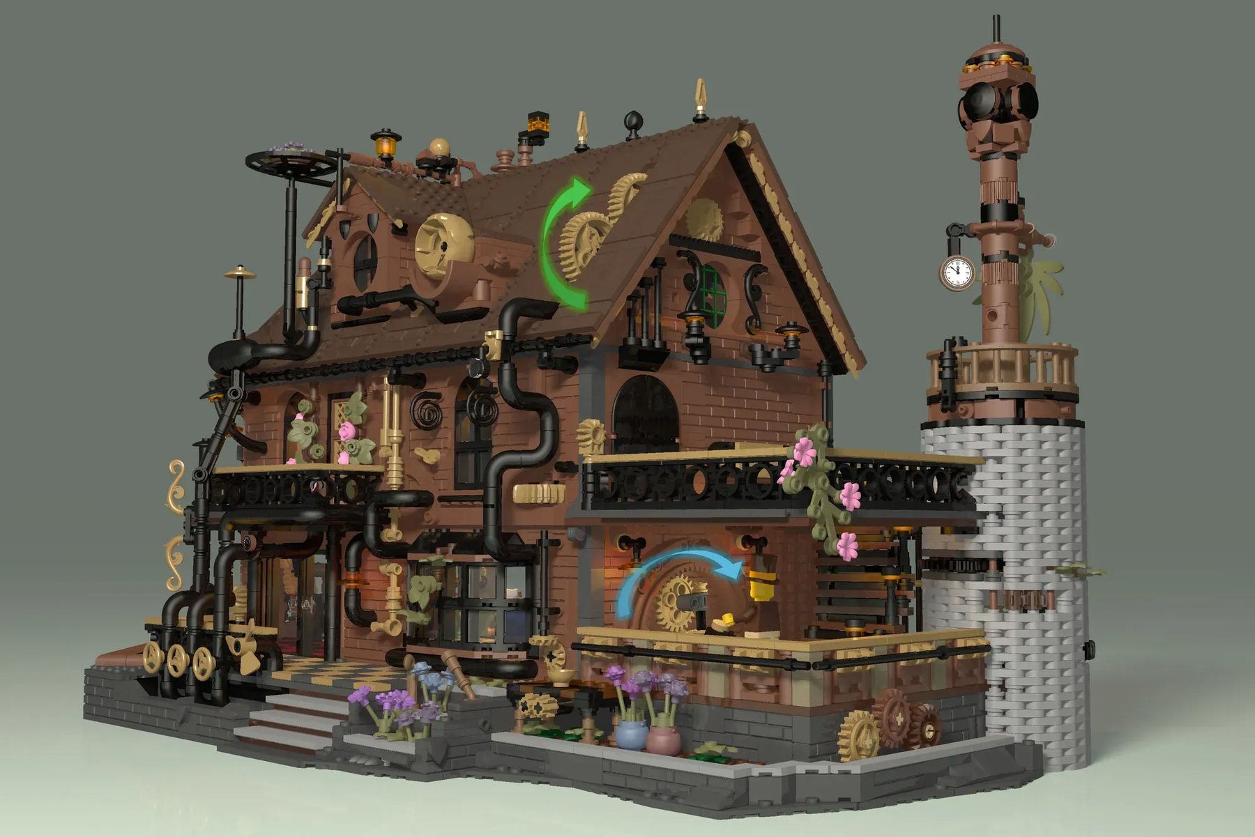 LEGO Ideas The Inventor's Mansion project image showing more of the industrial exterior