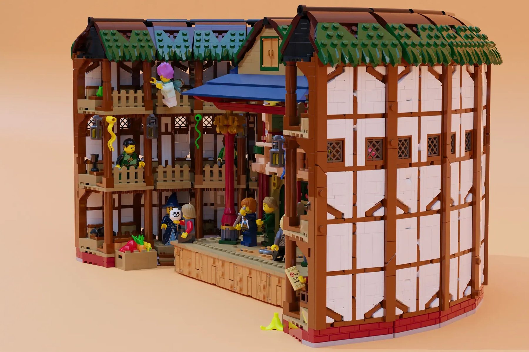LEGO Ideas Shakespeare's Globe alternate image showing the exterior and open interior