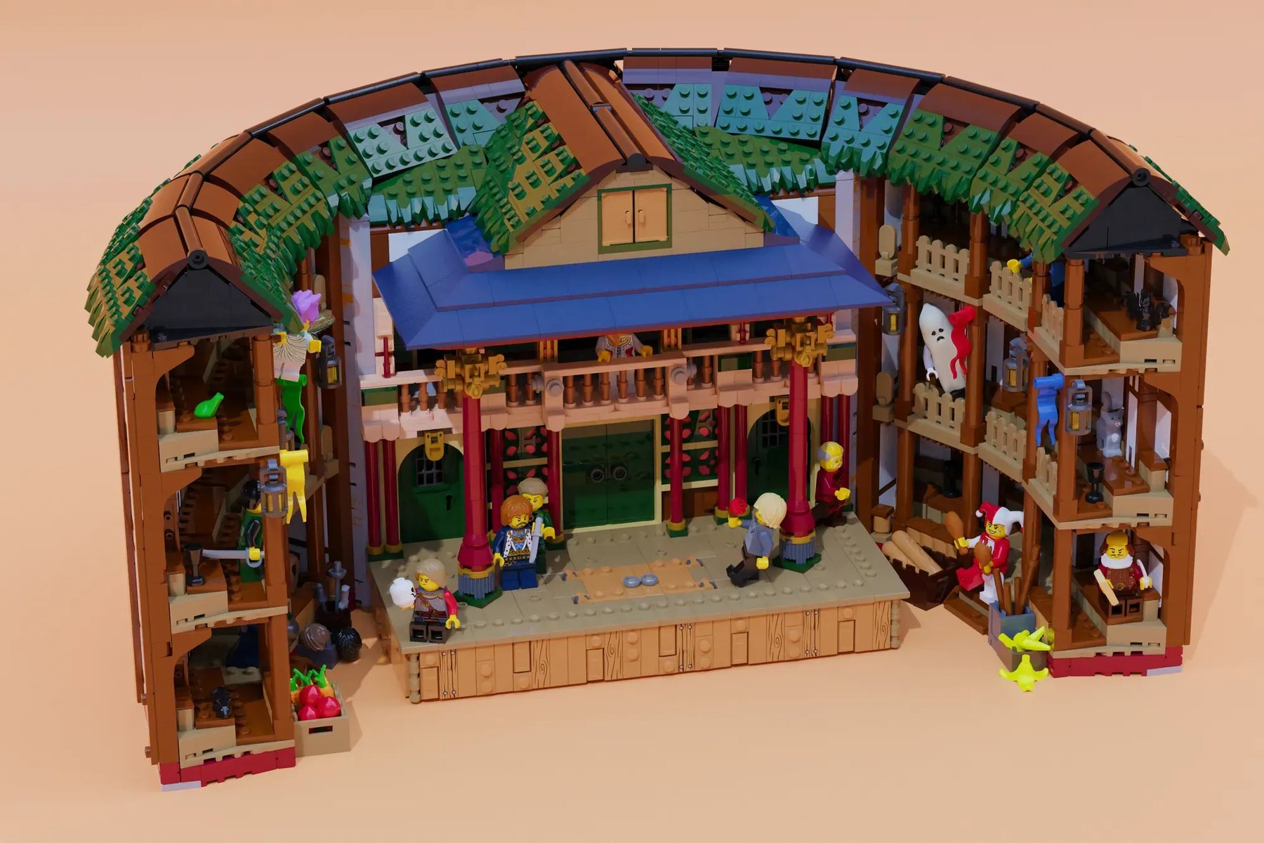 LEGO Ideas Shakespeare's Globe image highlighting stage and gallery details