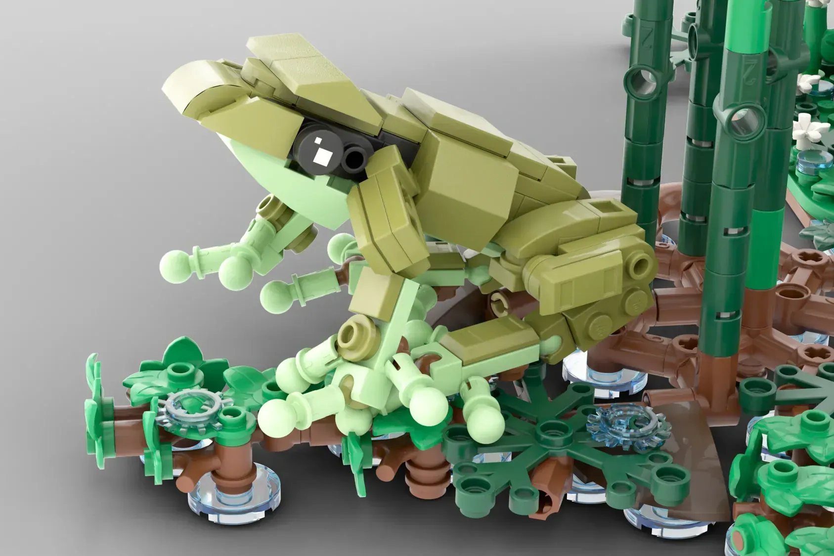 LEGO Rainforest Frogs project image showing another angle of the frog display