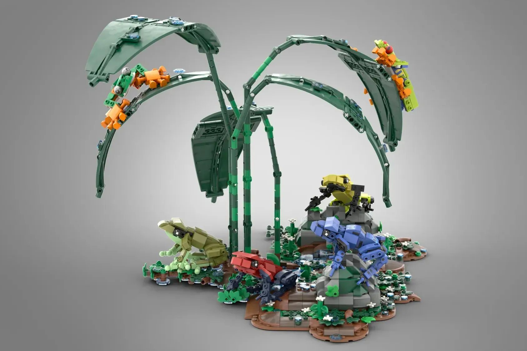 LEGO Rainforest Frogs main project image showing the colorful frog display