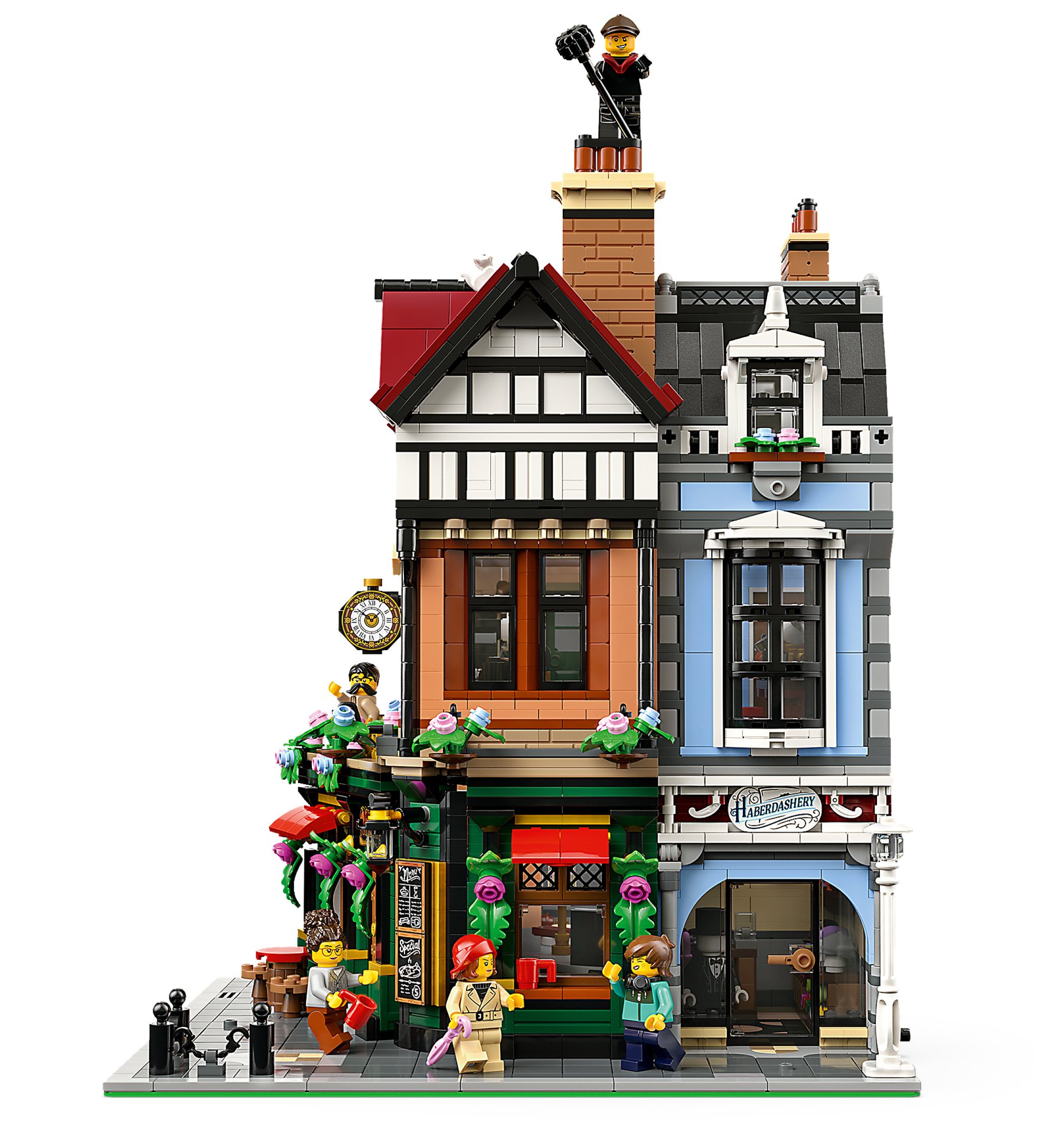 Official LEGO image showing facade details on LEGO Icons 10350 Tudor Corner