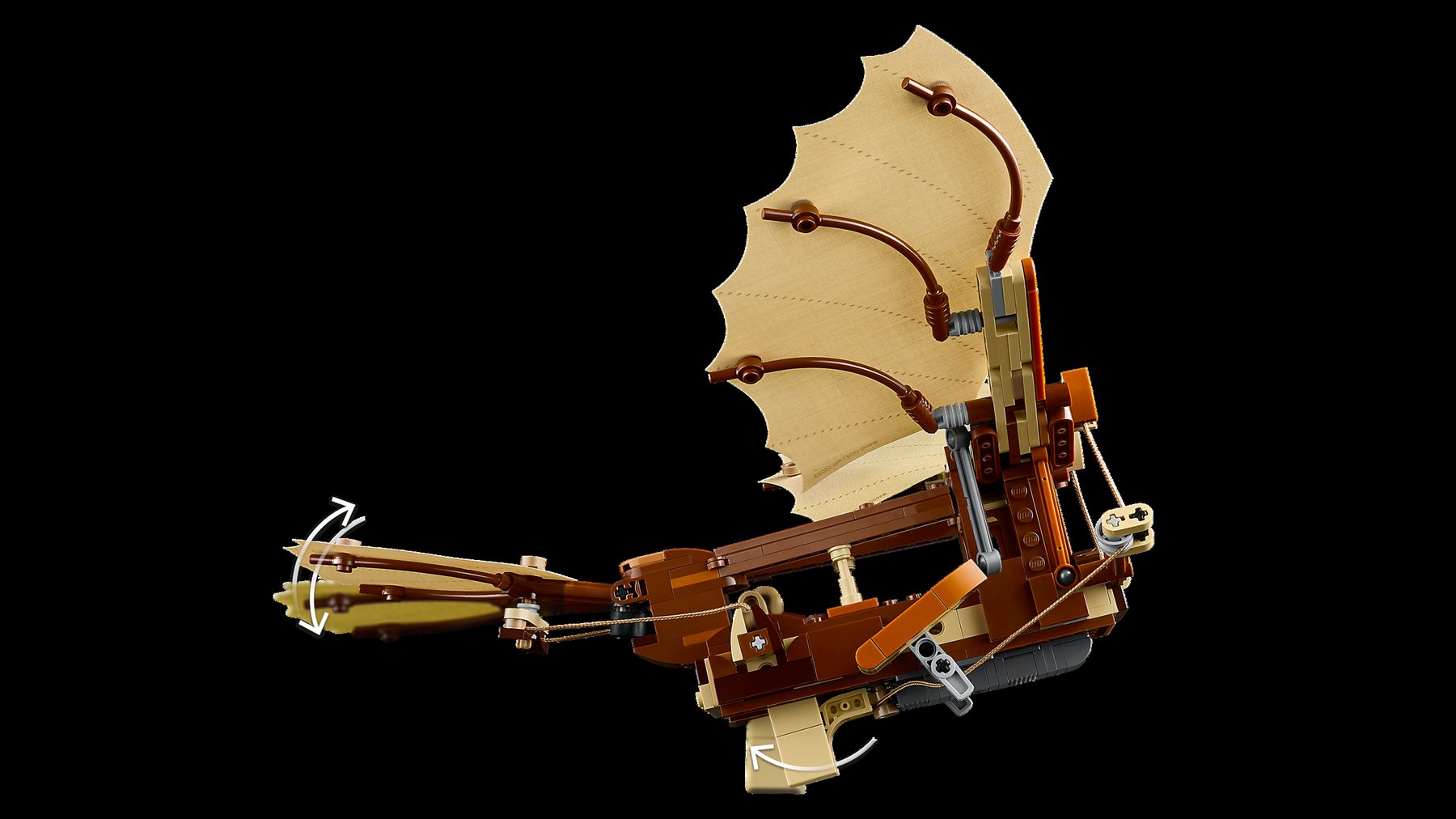 Official LEGO image showing the mechanism details of LEGO Icons 10363 Leonardo da Vinci's Flying Machine