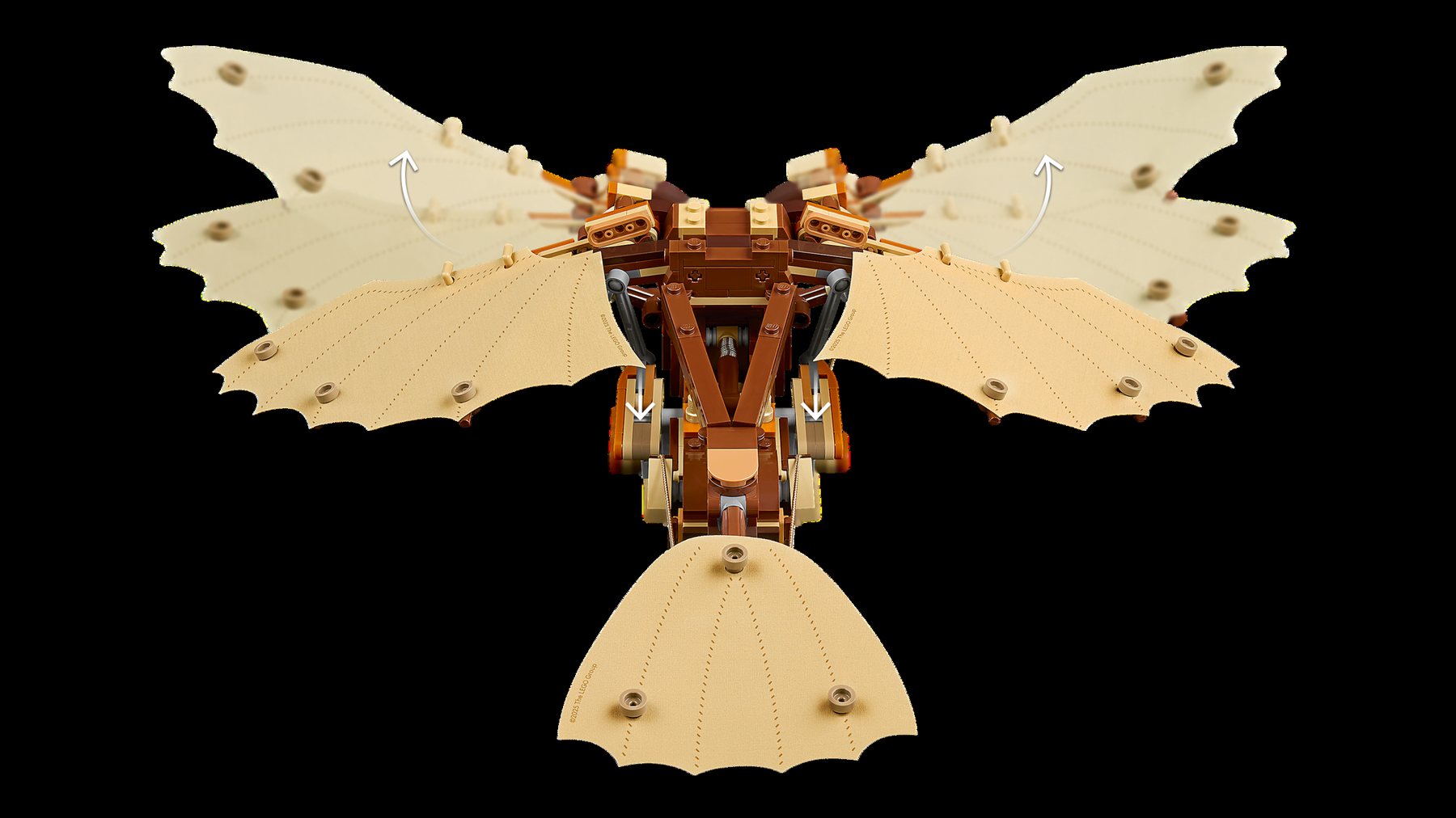 Official LEGO image showing the rear and wing movement of LEGO Icons 10363 Leonardo da Vinci's Flying Machine