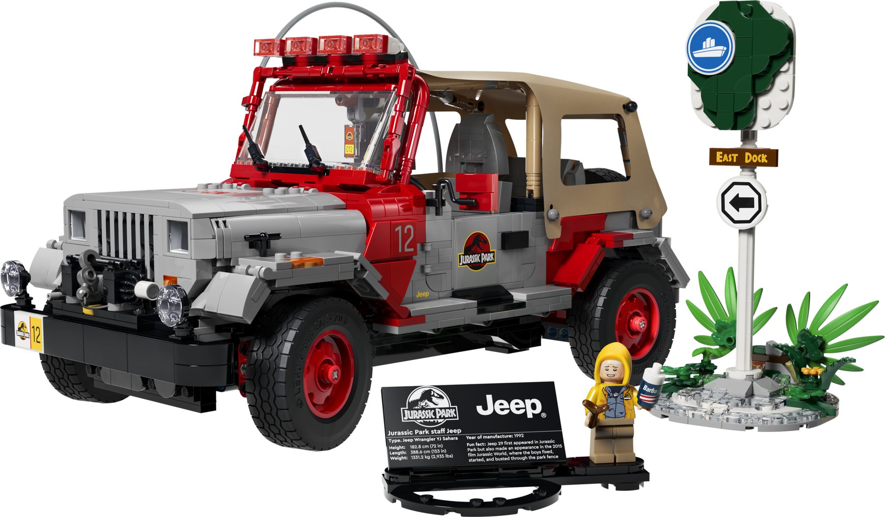 Official LEGO prod image of Jurassic Park Jeep Wrangler 77984