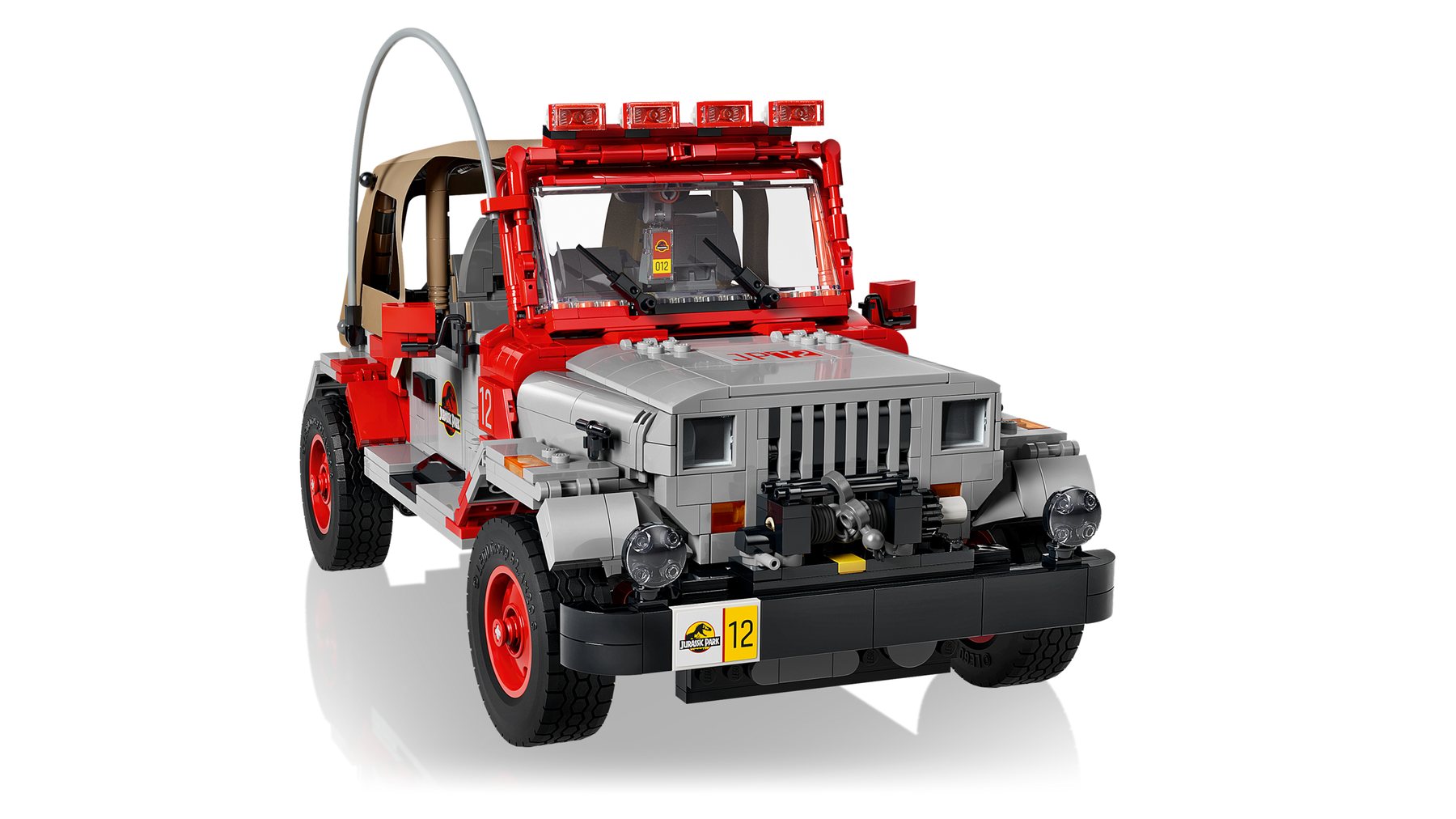 Official LEGO secondary image of Jurassic Park Jeep Wrangler 77984 showing side and front details