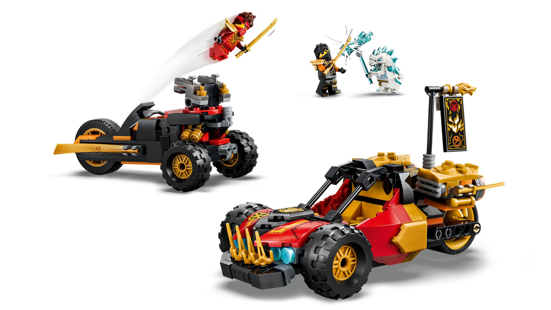 Official LEGO image of Kai and Cole's Combiner Vehicles