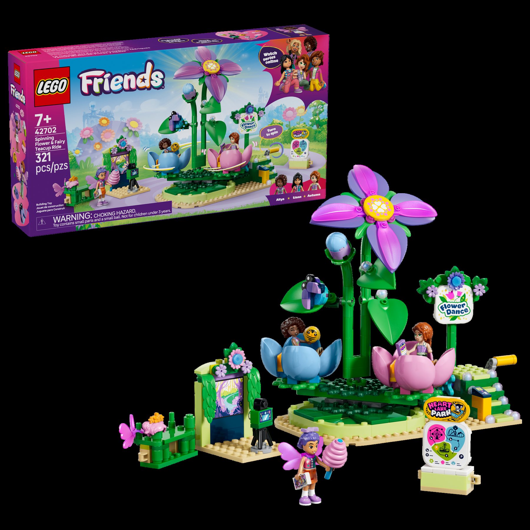 Official box image of LEGO Friends 42702 Spinning Flower and Fairy Teacup Ride