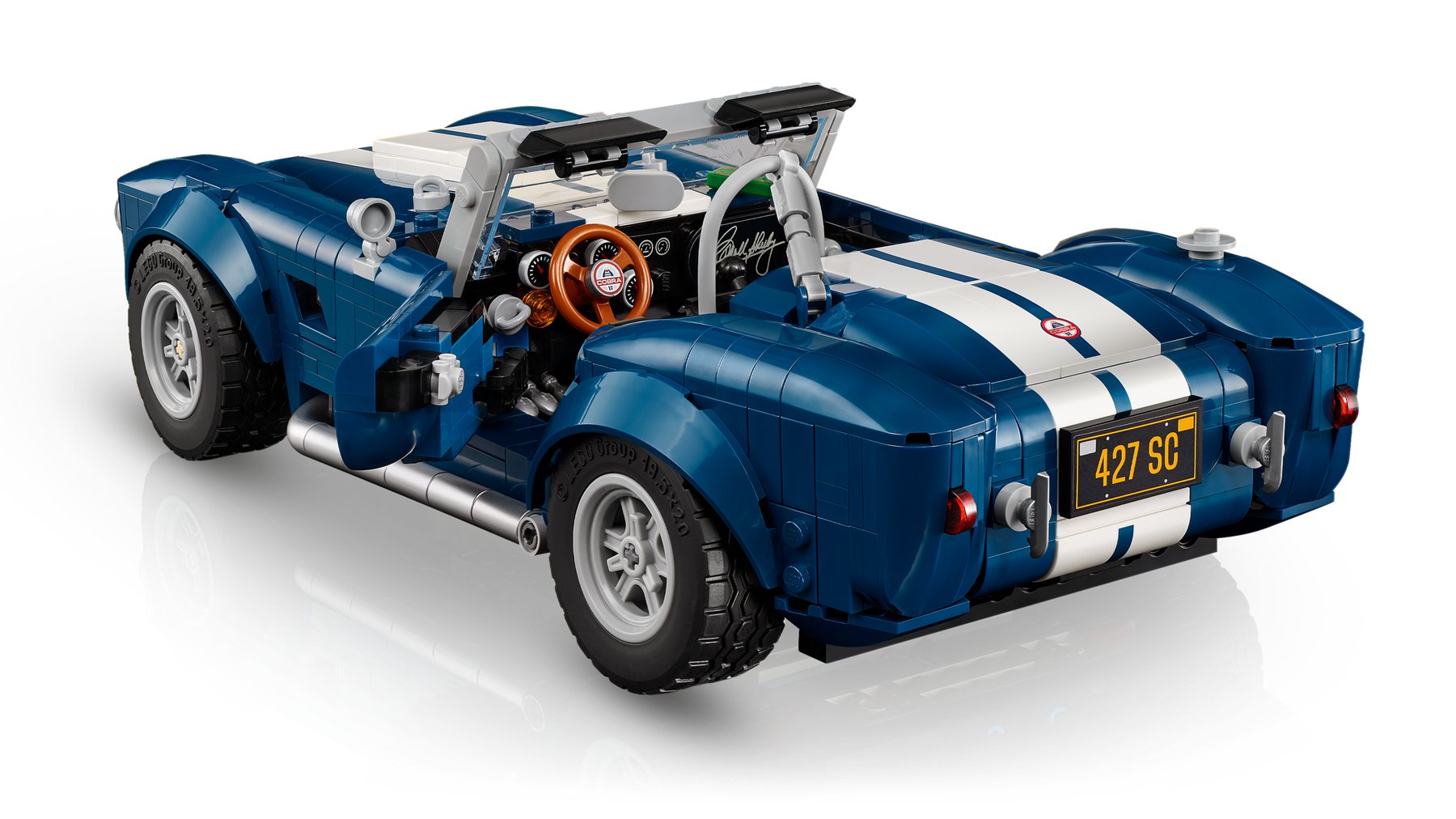 Official LEGO image showing front and side details of Shelby Cobra 427 S/C 10357