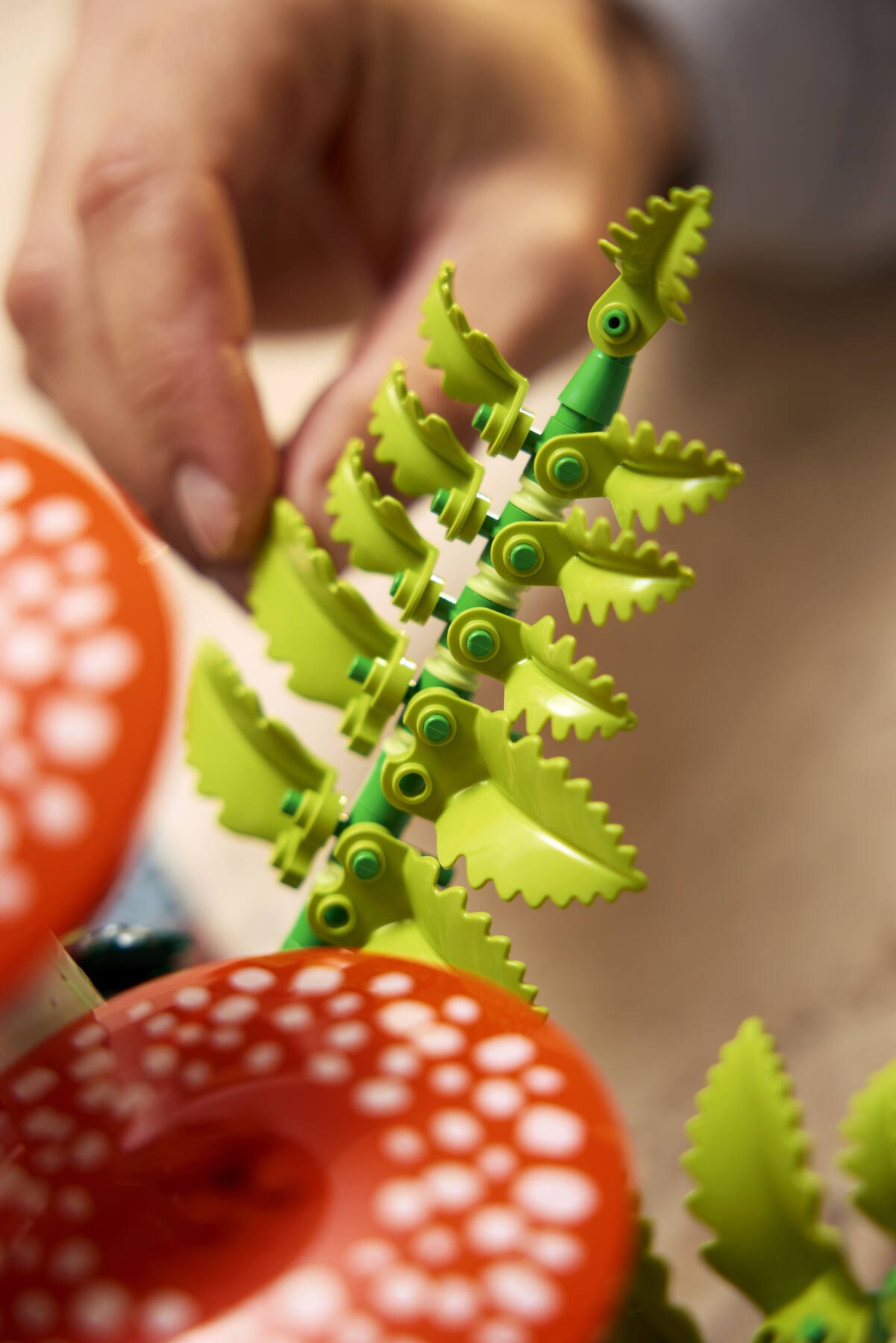 Official LEGO lifestyle image of Woodland Mushrooms in a living room