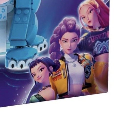 Crop from the LEGO 72537 box showing the illustrated K-Pop Demon Hunters character artwork on the packaging