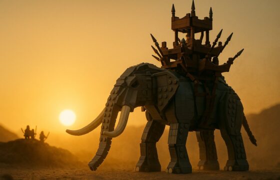 Original editorial illustration inspired by the rumored LEGO Icons 11395 Lord of the Rings Oliphaunt Mûmak set