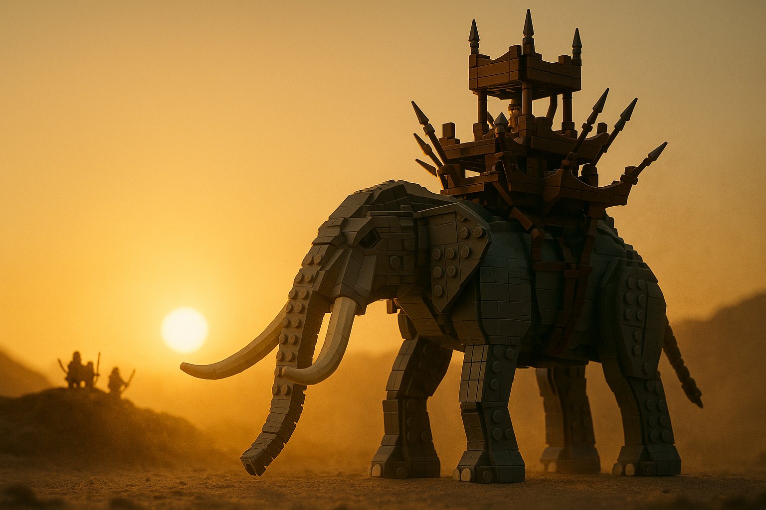 Original editorial illustration inspired by the rumored LEGO Icons 11395 Lord of the Rings Oliphaunt Mûmak set