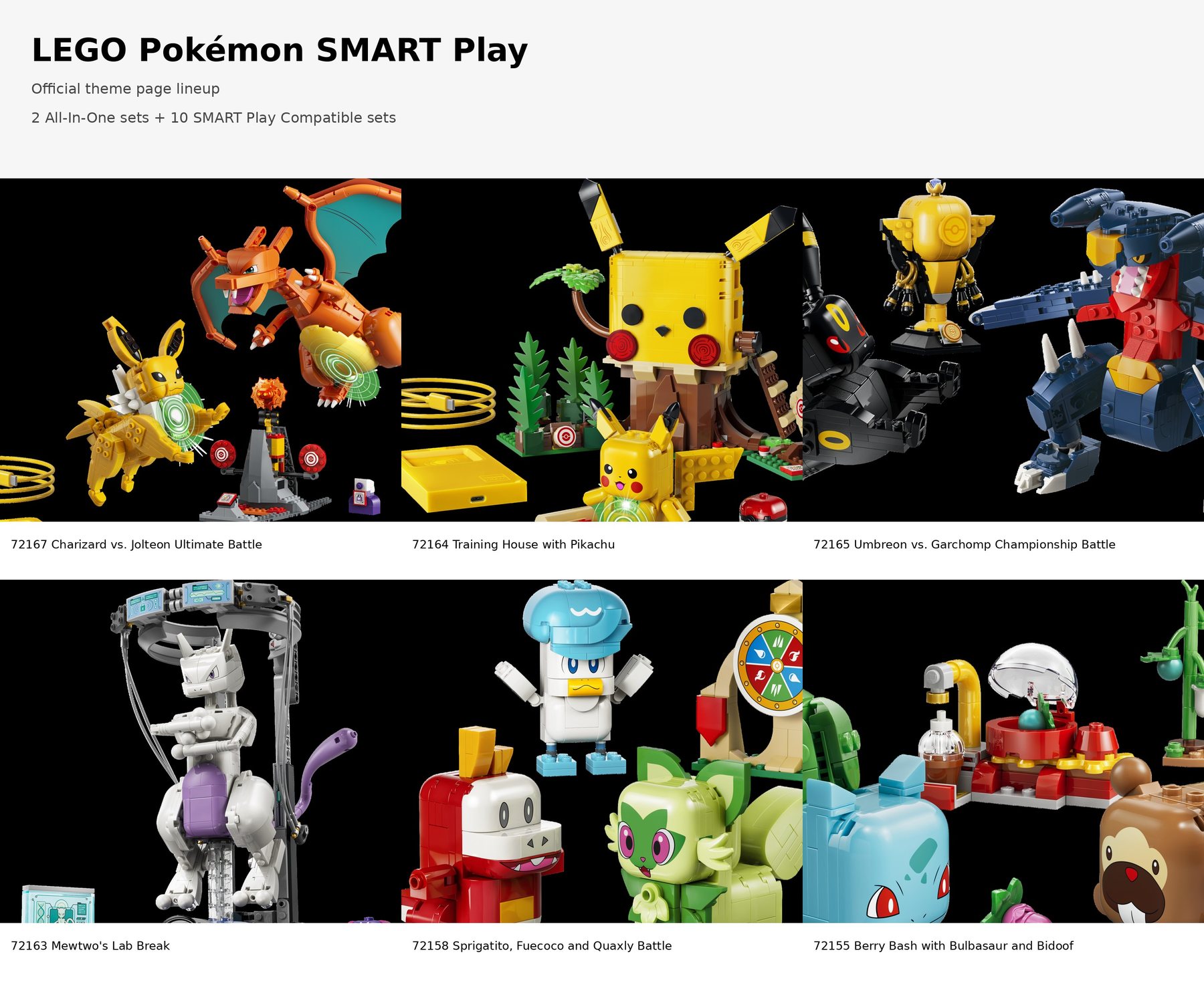 Montage of official LEGO Pokémon SMART Play sets from the theme page
