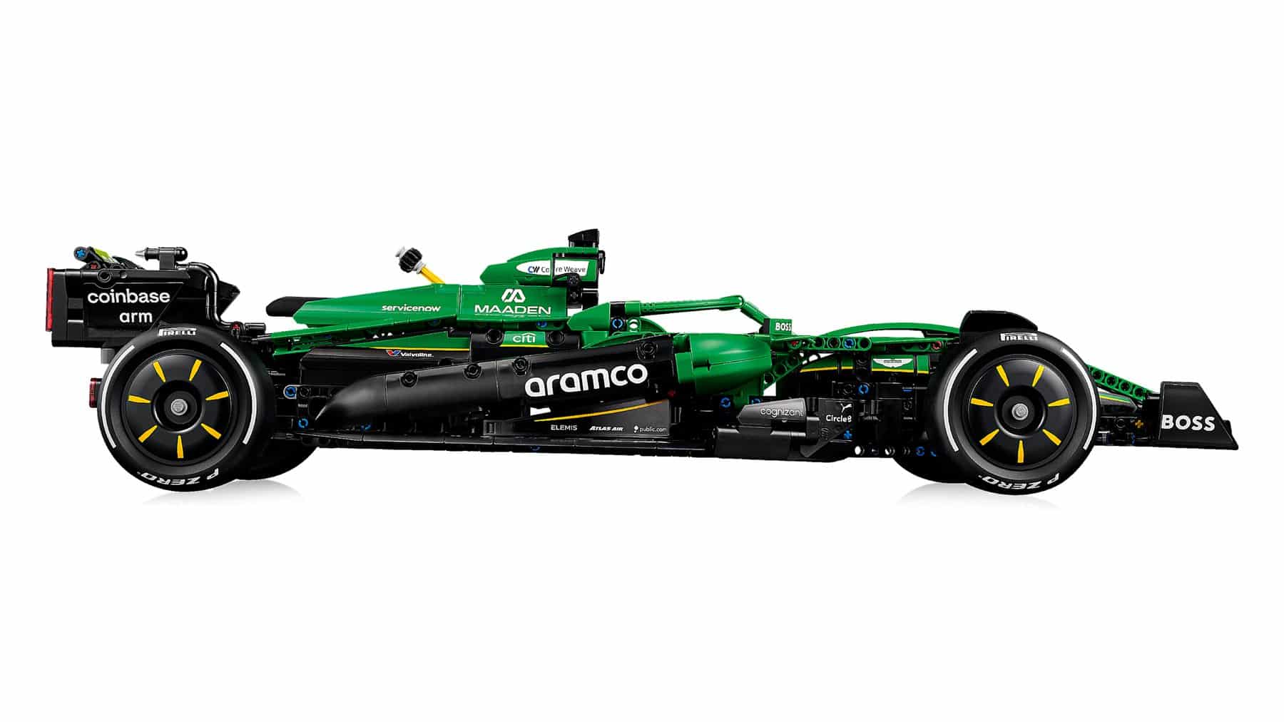 Official LEGO side view of Aston Martin Aramco AMR25 F1 Car