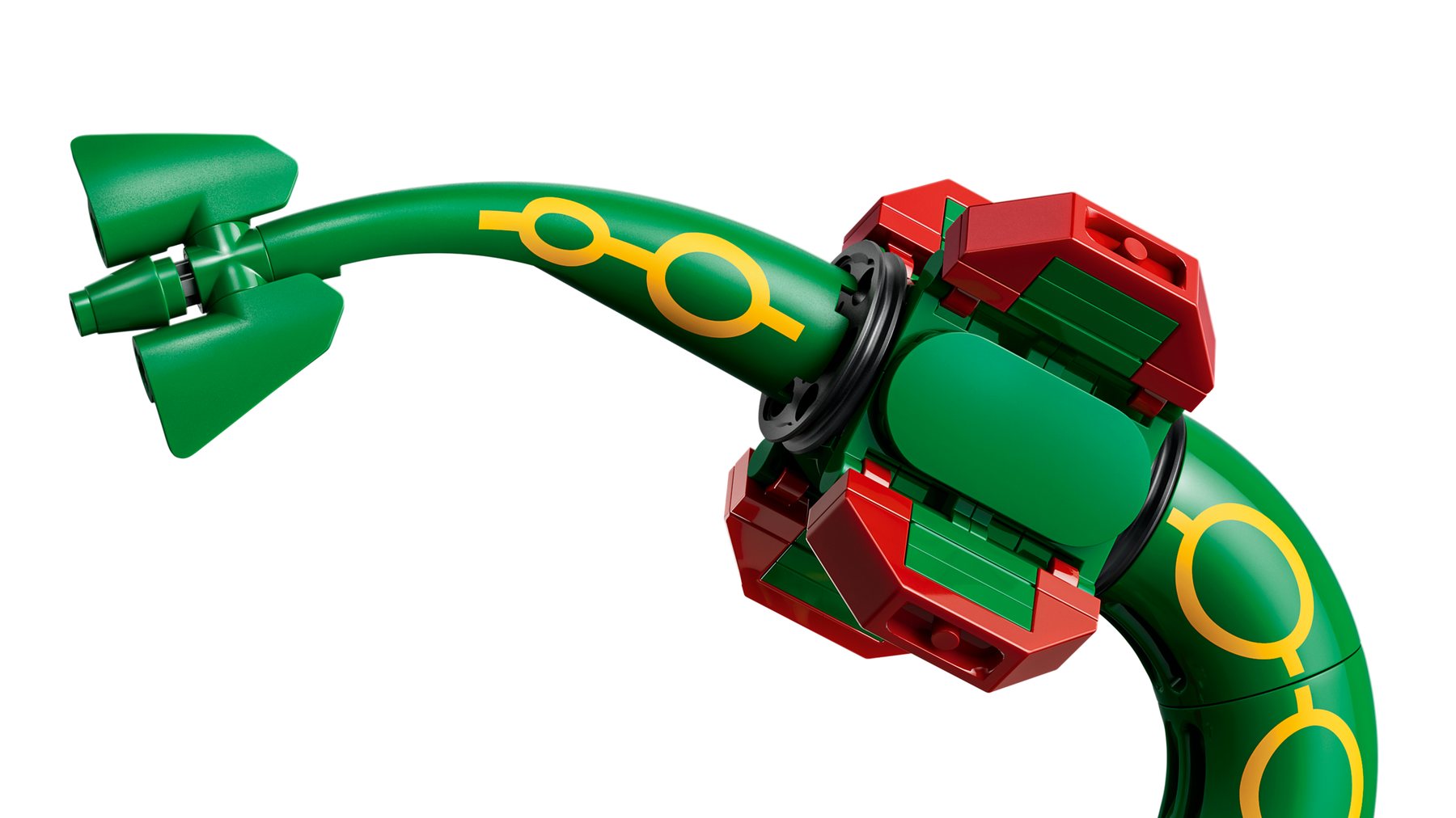 Close-up of LEGO® Pokémon™ Rayquaza showing a detailed view of its tail.