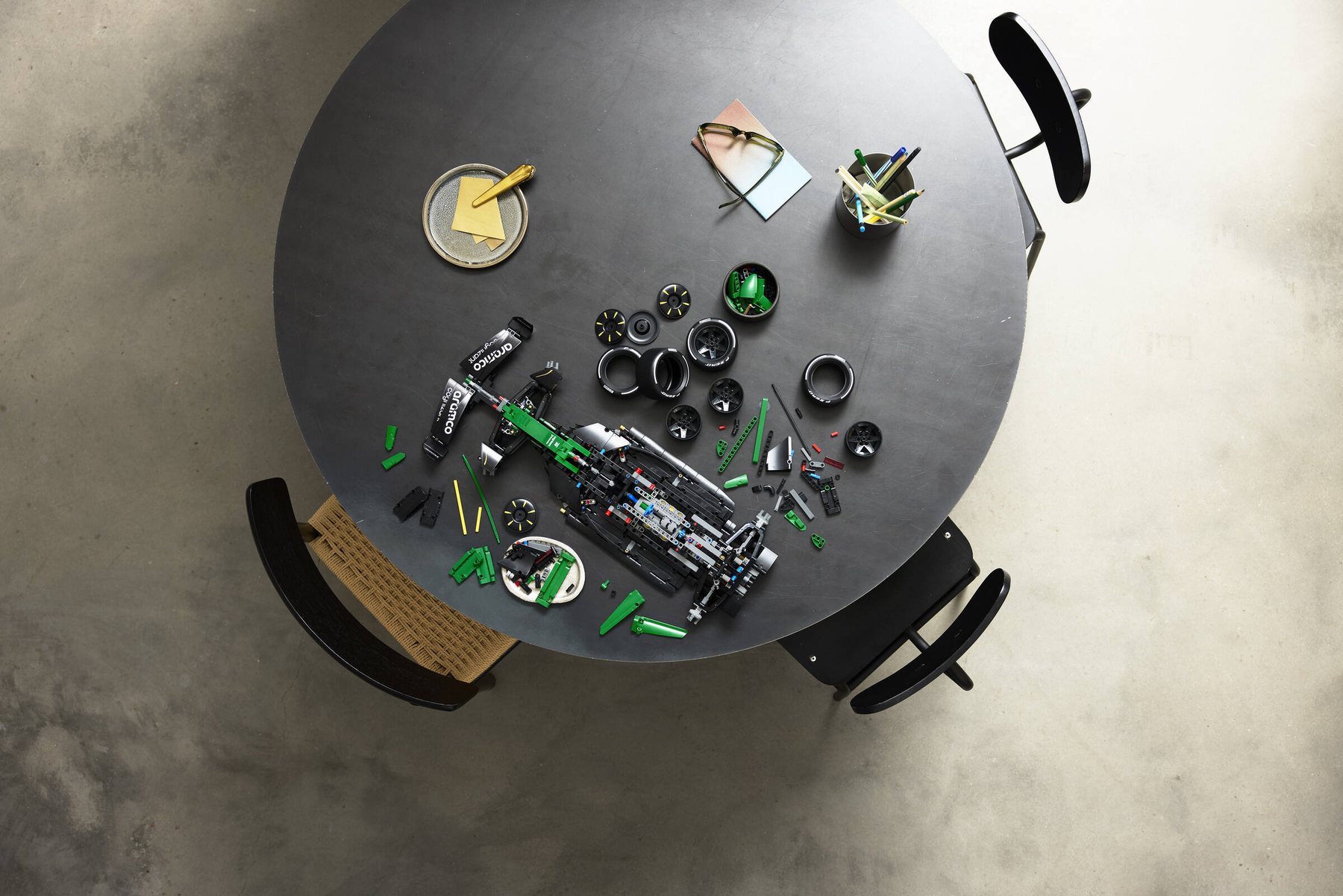 Official LEGO lifestyle image of Aston Martin Aramco AMR25 F1 Car
