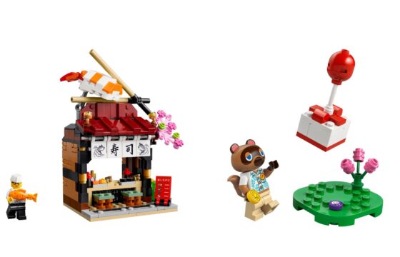 Official LEGO product renders of 40906 Restaurants of the World: Japan and 30731 Tom Nook and Flying Present combined into a single article image