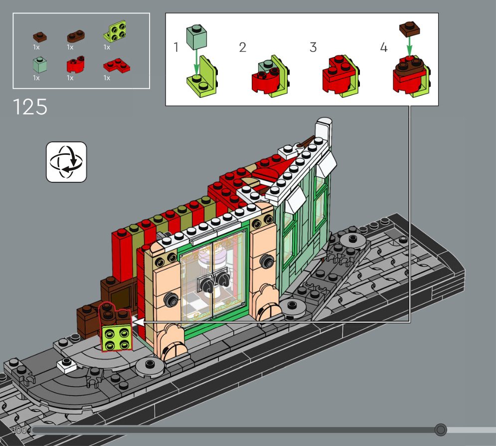 Near-final instruction page for LEGO Icons 10362 French Café